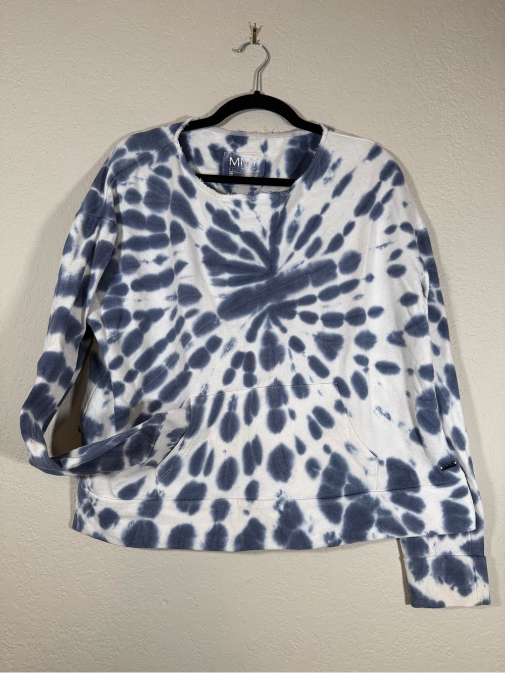 MNY Marc NewYork Tie Dye Pullover Scoop Crew Blue White Women's Medium